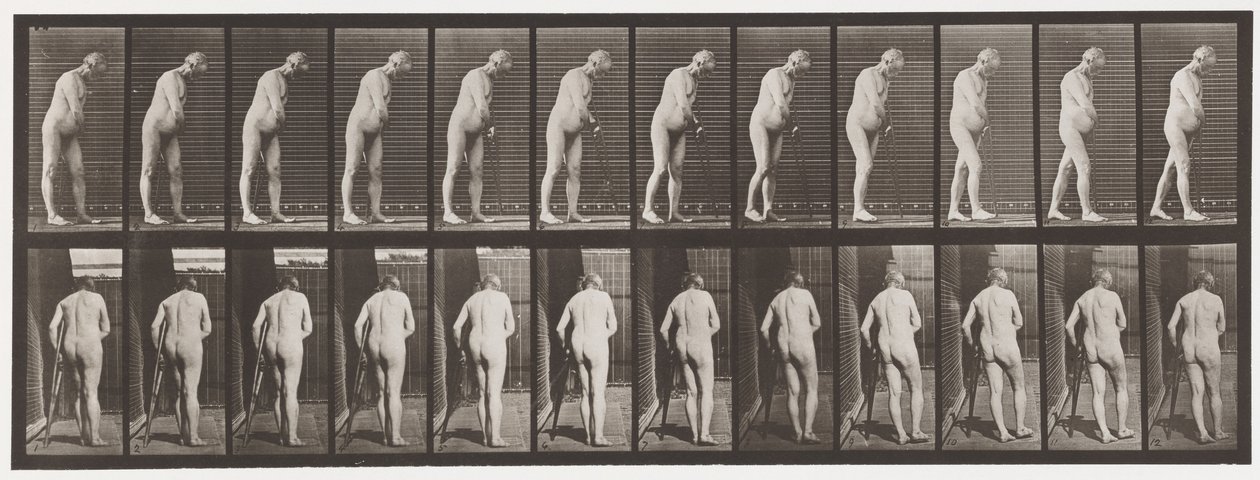 Hemiplegie; Lopen met Kruk, 1885 door Eadweard Muybridge