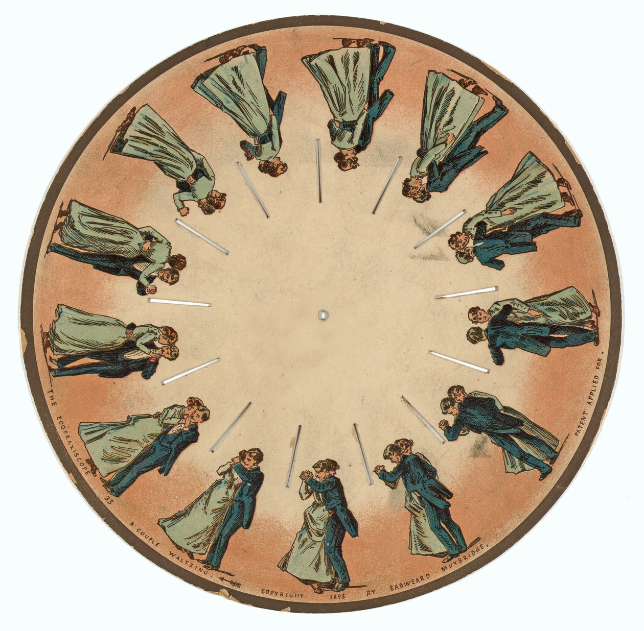 Zoopraxiscope-schijf met een dansend paar, 1893 door Eadweard Muybridge