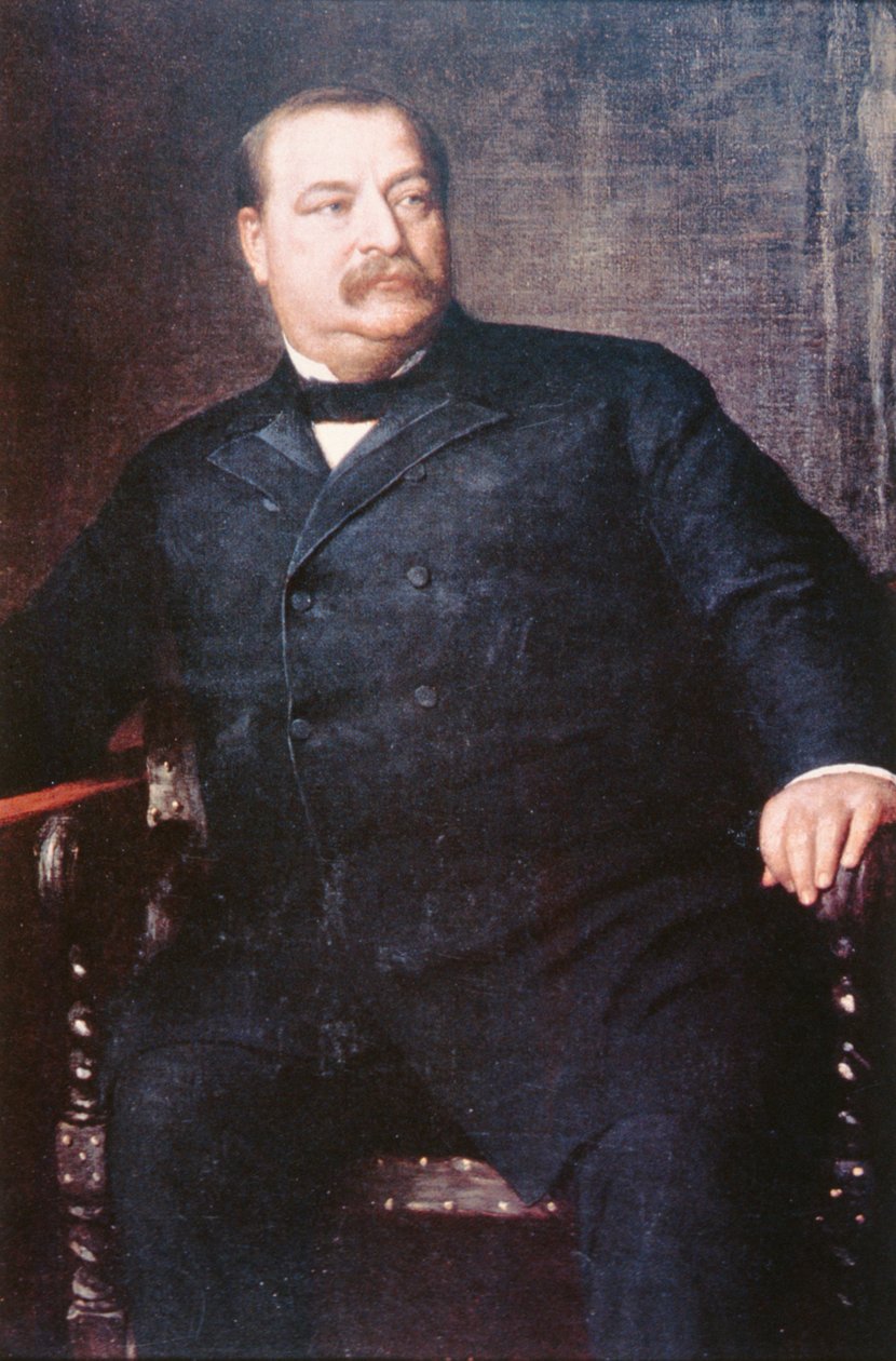 Grover Cleveland (1837-1908) (kleur litho) door Eastman (after) Johnson