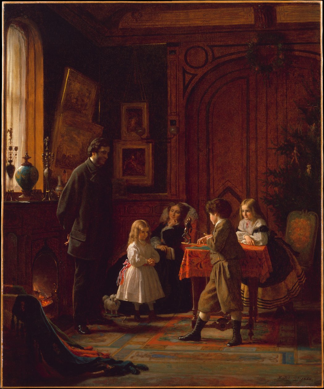 Kersttijd, de familie Blodgett door Eastman Johnson