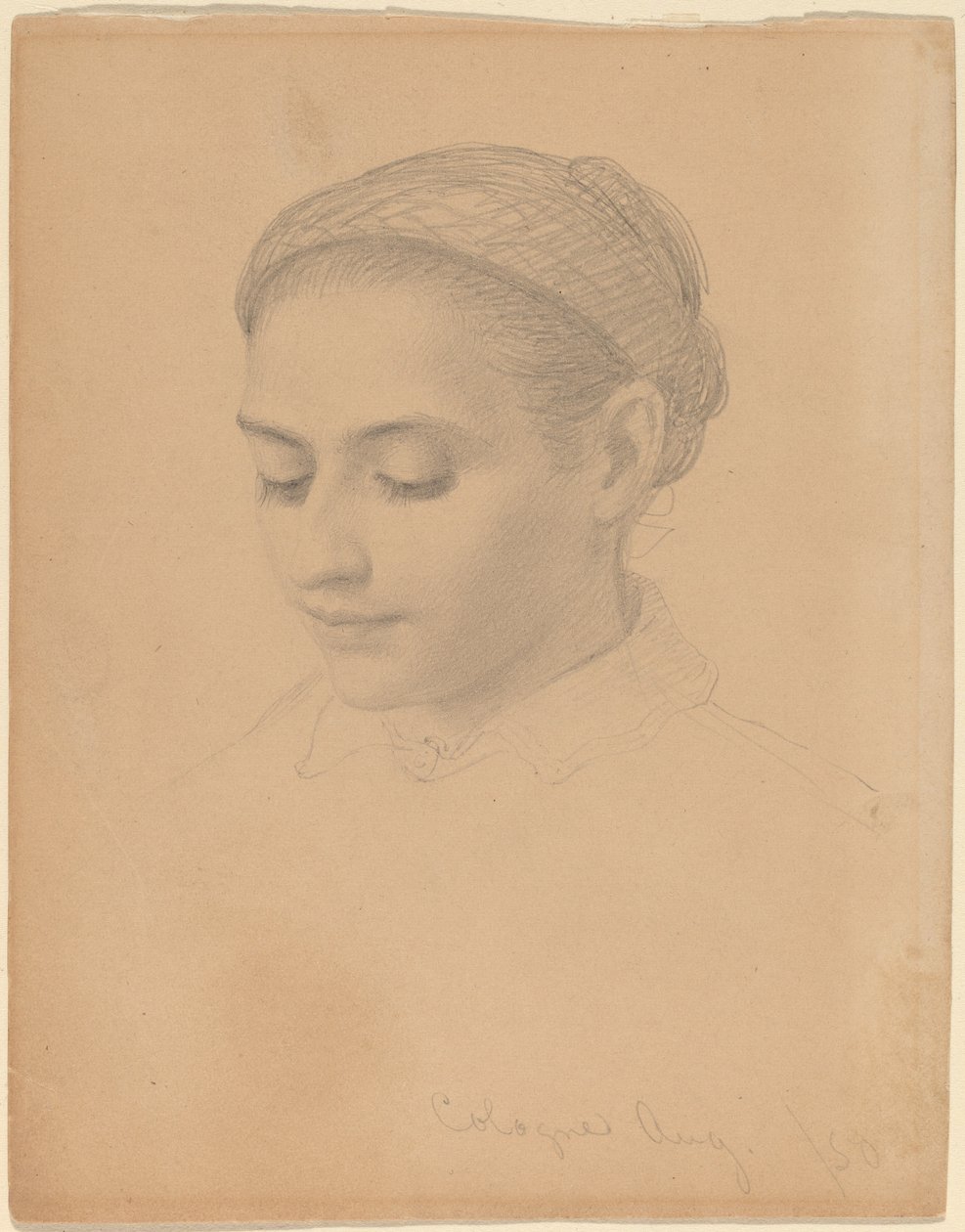Hoofd van een jonge vrouw door Eastman Johnson