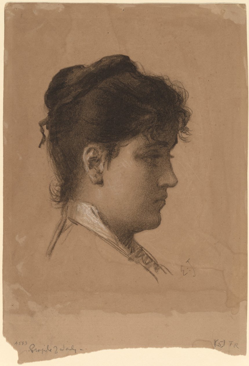Hoofd van een jonge vrouw door Eastman Johnson