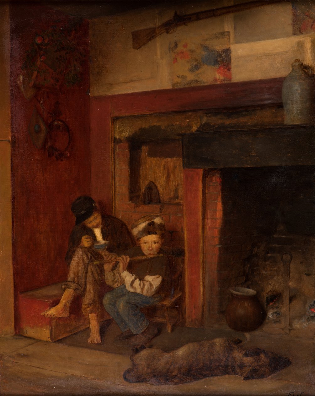 De Fluitspeler en Zijn Vriend, 1870-80 door Eastman Johnson