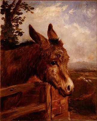Een ezel bij een hek door Ebenezer Newman Downard