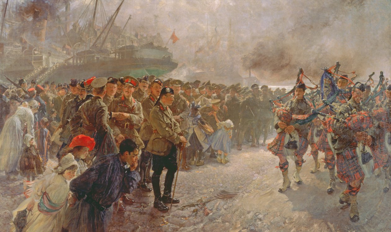 Landing van de Eerste Canadese Divisie in St. Nazaire, 1915 door Edgar Bundy