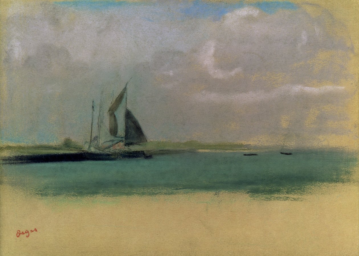 Vissersboten aangemeerd in de haven, c.1869 door Edgar Degas