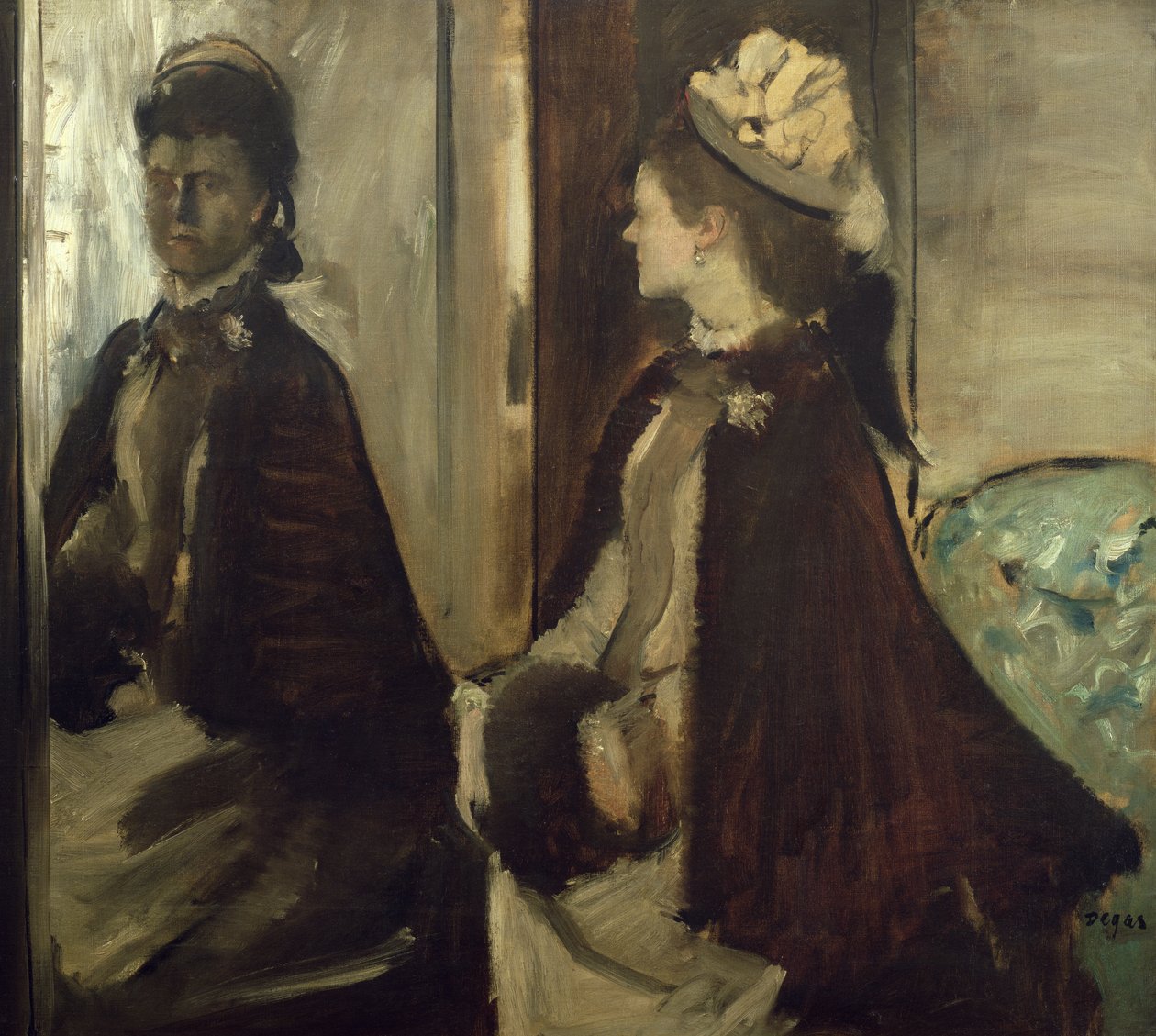 Madame Jeantaud in de spiegel, ca. 1875 door Edgar Degas