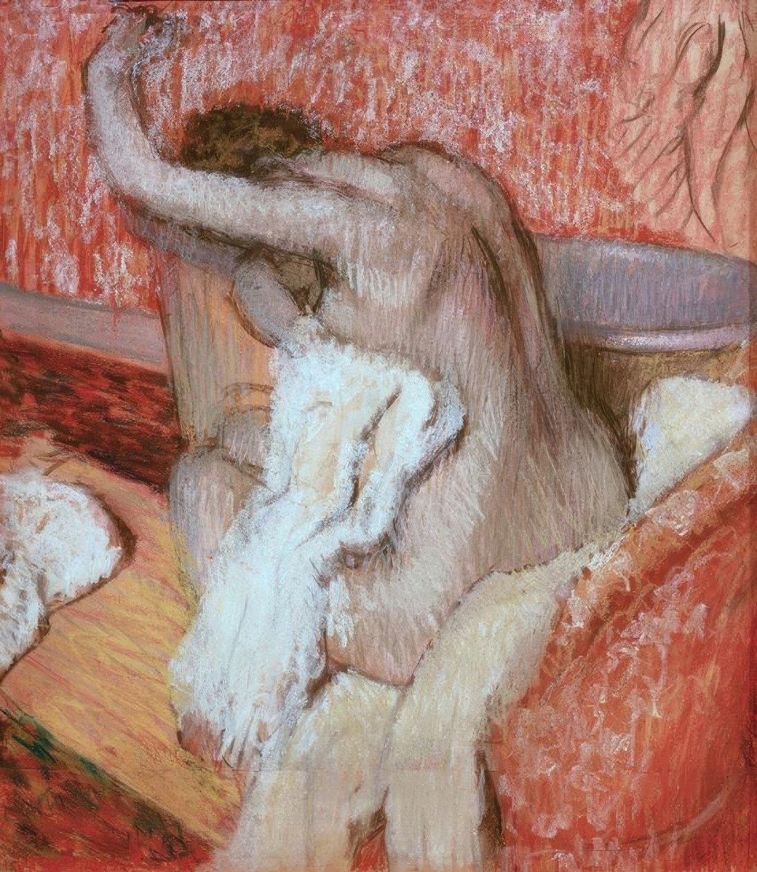 Na het bad; vrouw die zich afdroogt door Edgar Degas