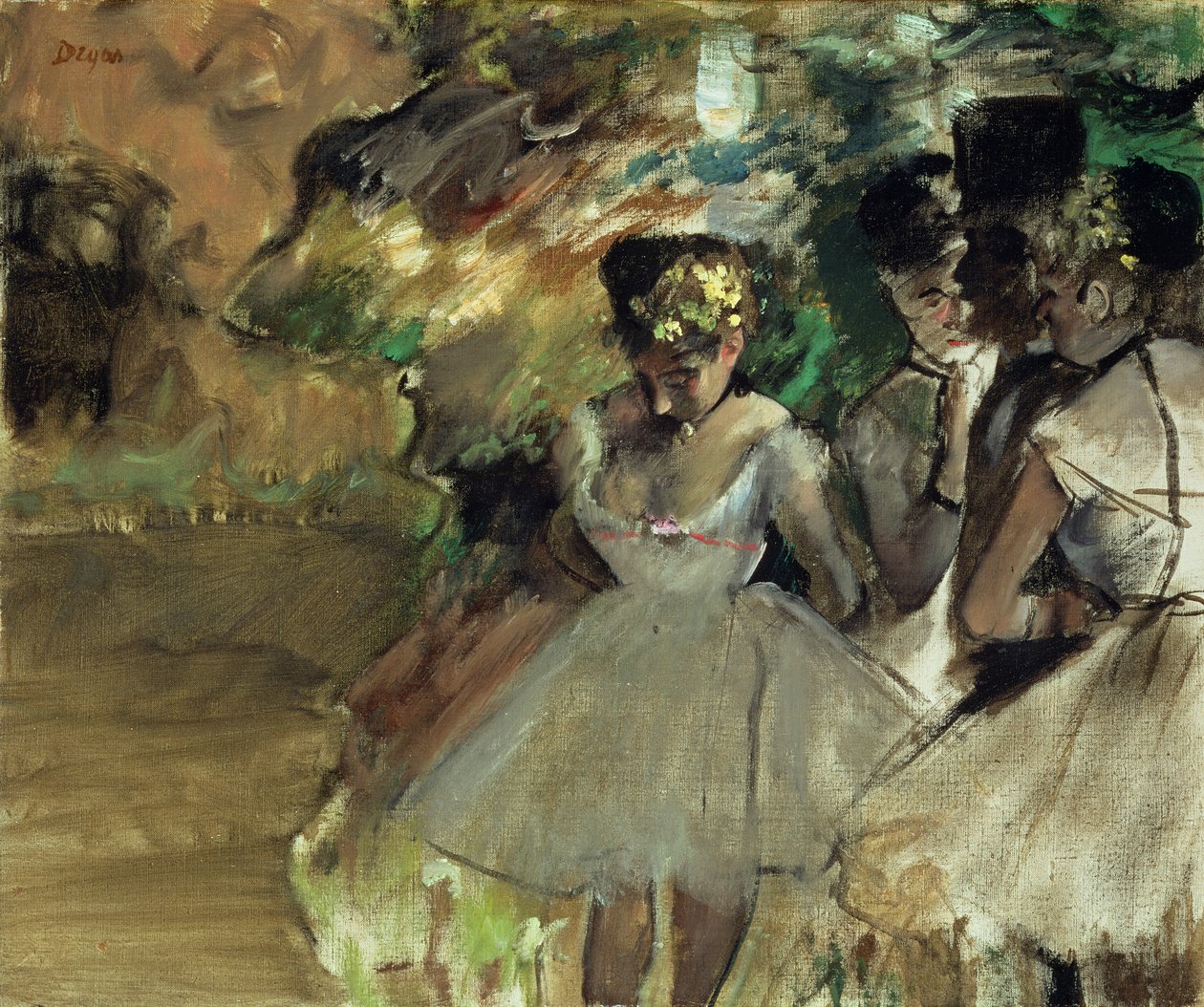 Drie Dansers in de Coulissen door Edgar Degas