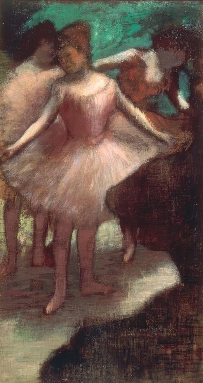 Drie danseressen in roze door Edgar Degas