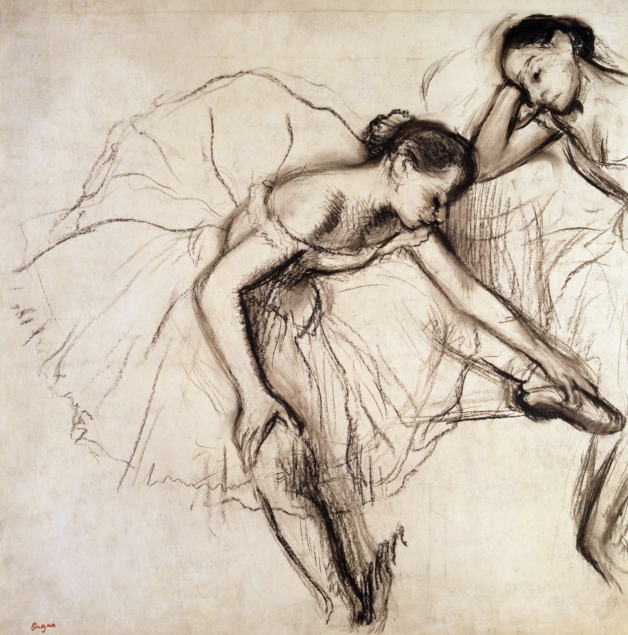 Twee dansers rusten door Edgar Degas