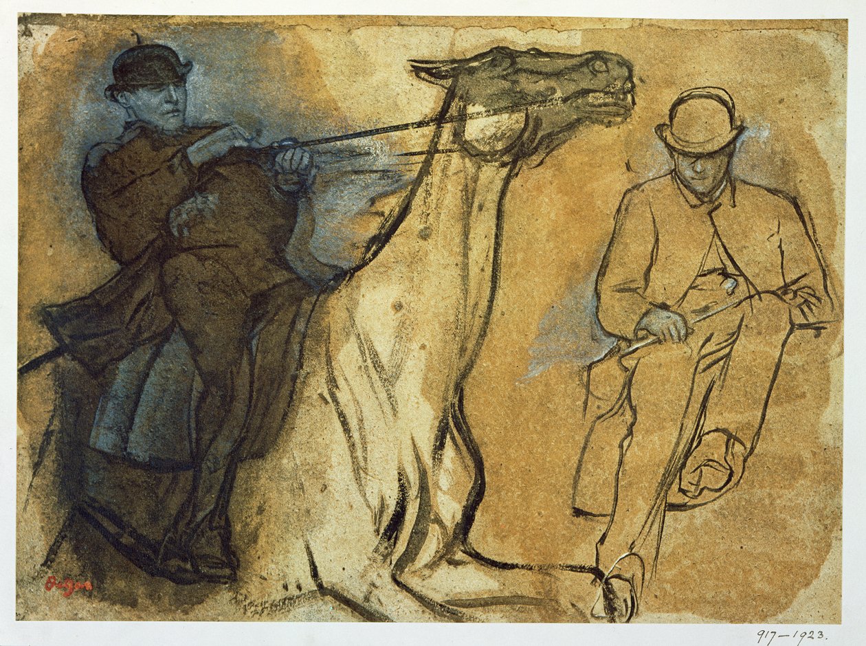 Twee studies van ruiters door Edgar Degas