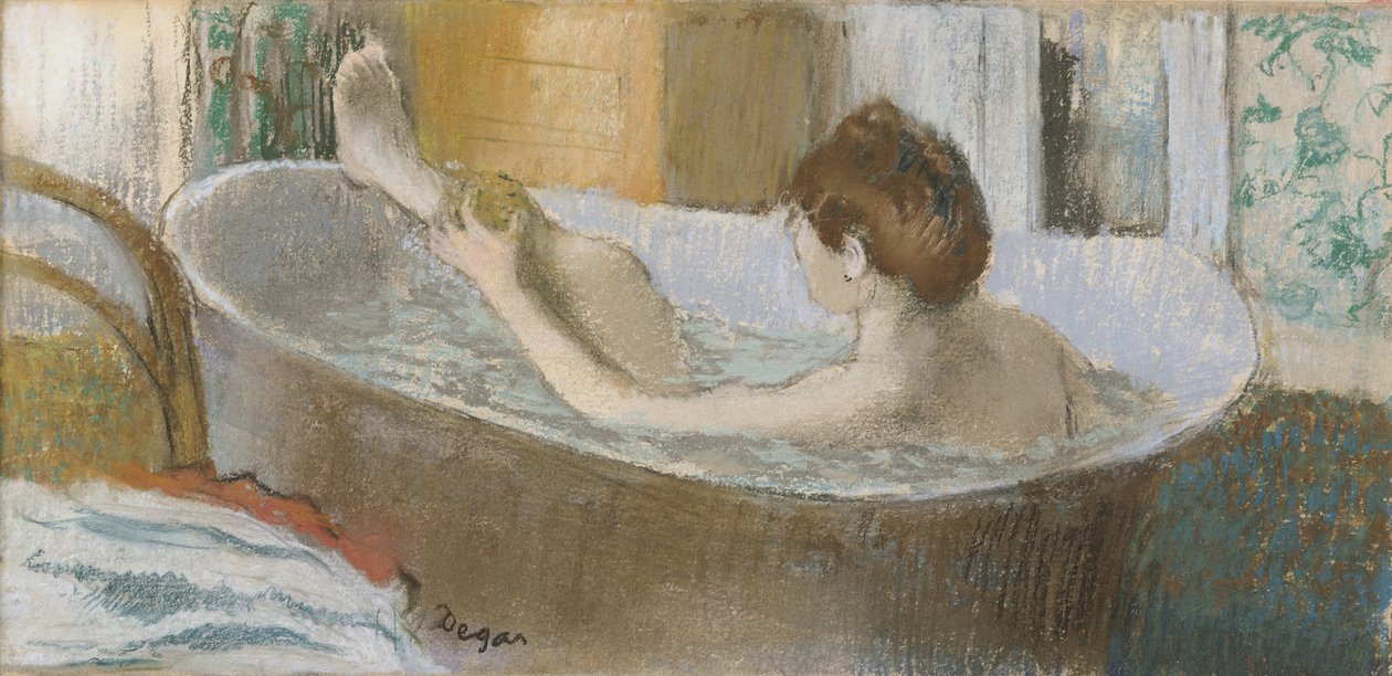Vrouw in haar bad, haar been sponzend door Edgar Degas