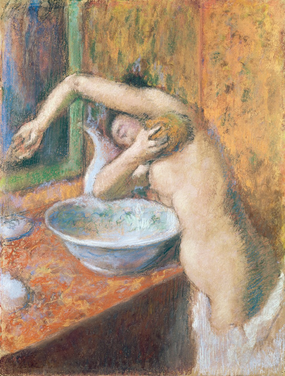 Vrouw die zichzelf wast door Edgar Degas