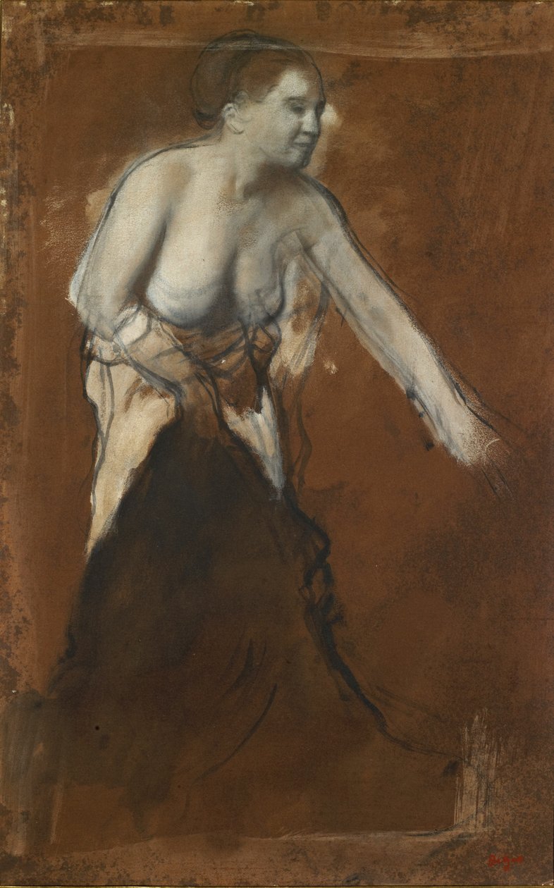 Vrouw die zichzelf wast, c.1866-68 door Edgar Degas