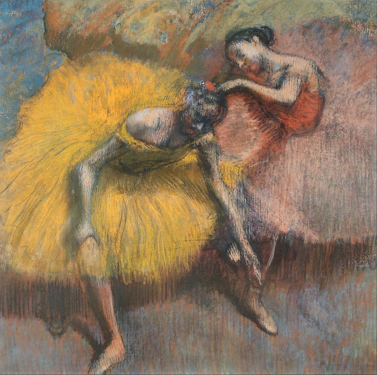 Twee Gele en Roze Dansers door Edgar Degas