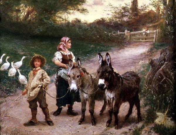 Boerenkinderen met Ezel door Edgar Bundy