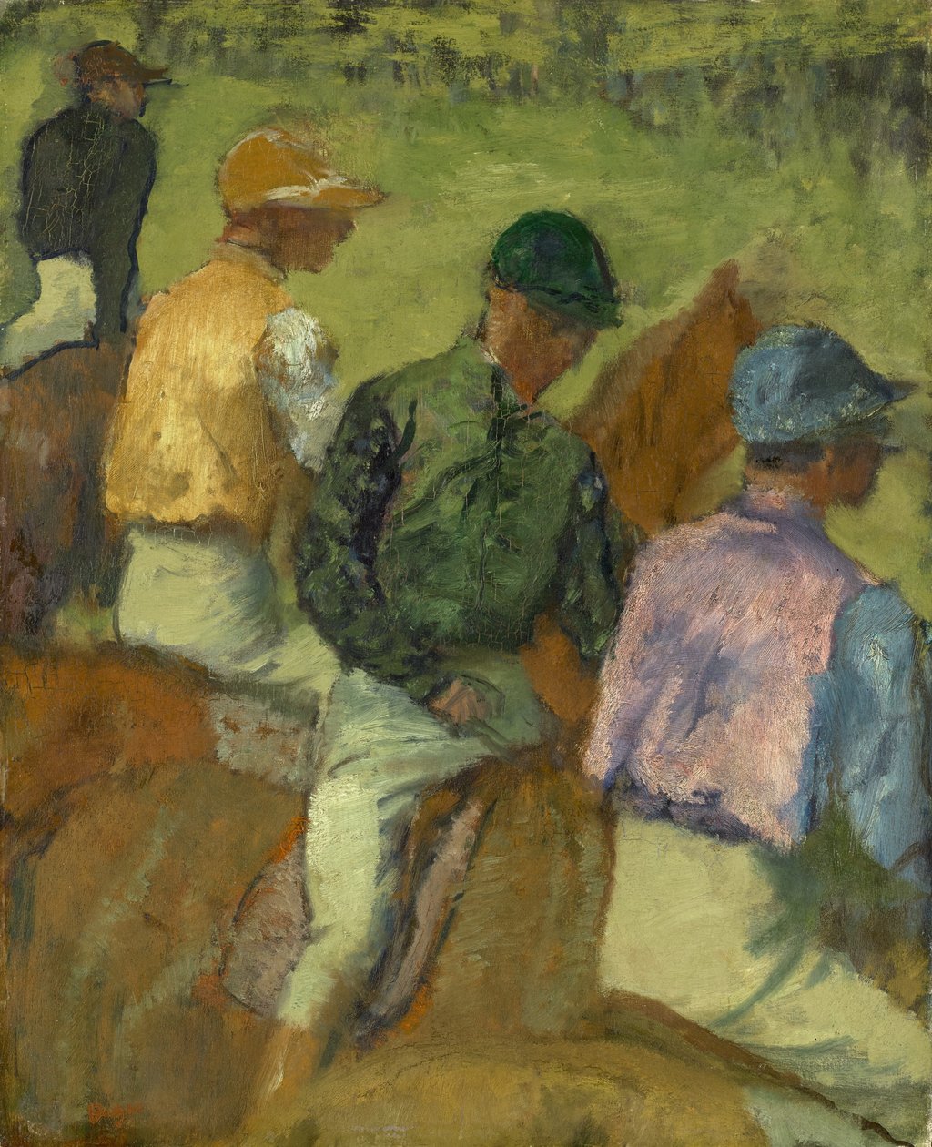 Vier jockeys, 1889 door Edgar Degas