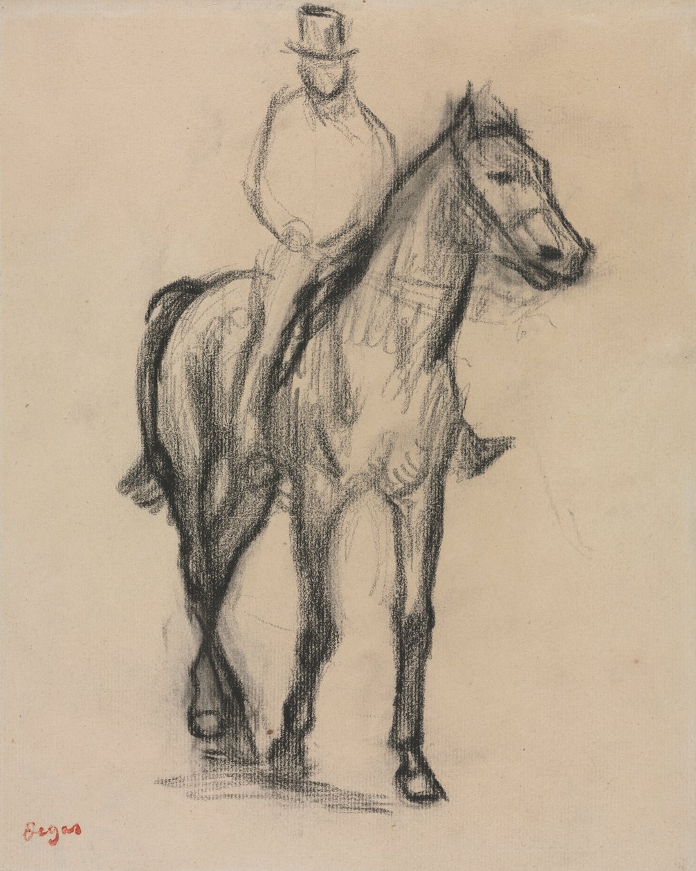 Paard en ruiter, ca. 1890 (zwart krijt) door Edgar Degas