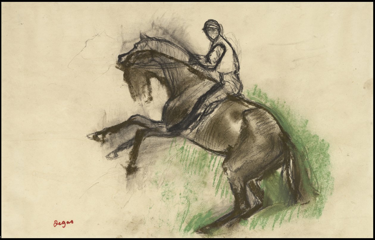 Jockey op een steigerend paard, 1890s door Edgar Degas