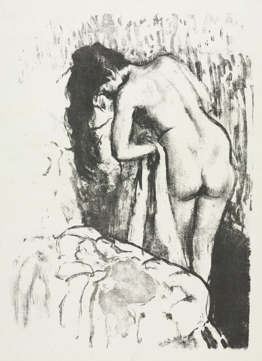 Naakte vrouw staand, zichzelf drogend door Edgar Degas