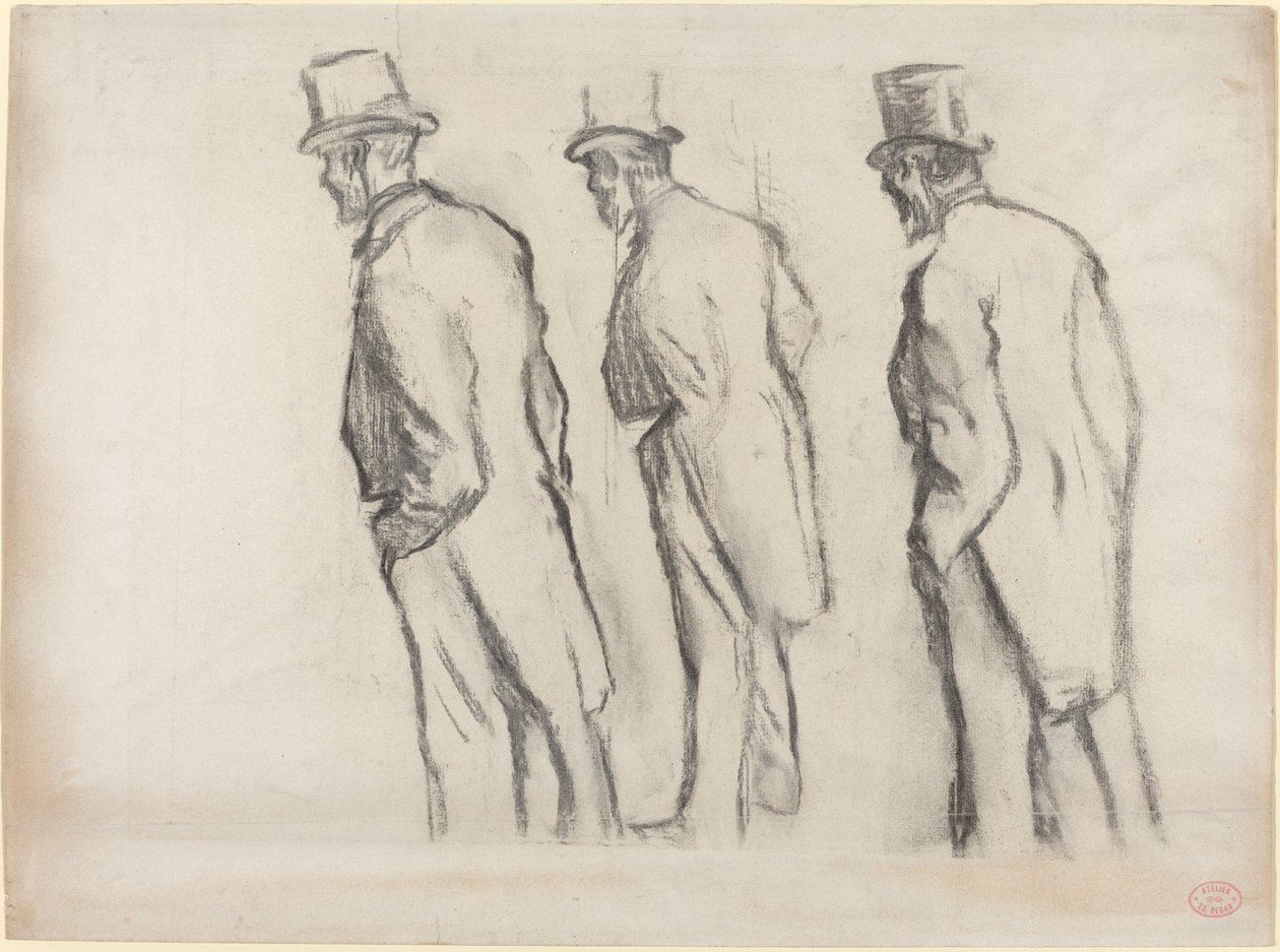Drie Studies van Ludovic Halévy Staand door Edgar Degas