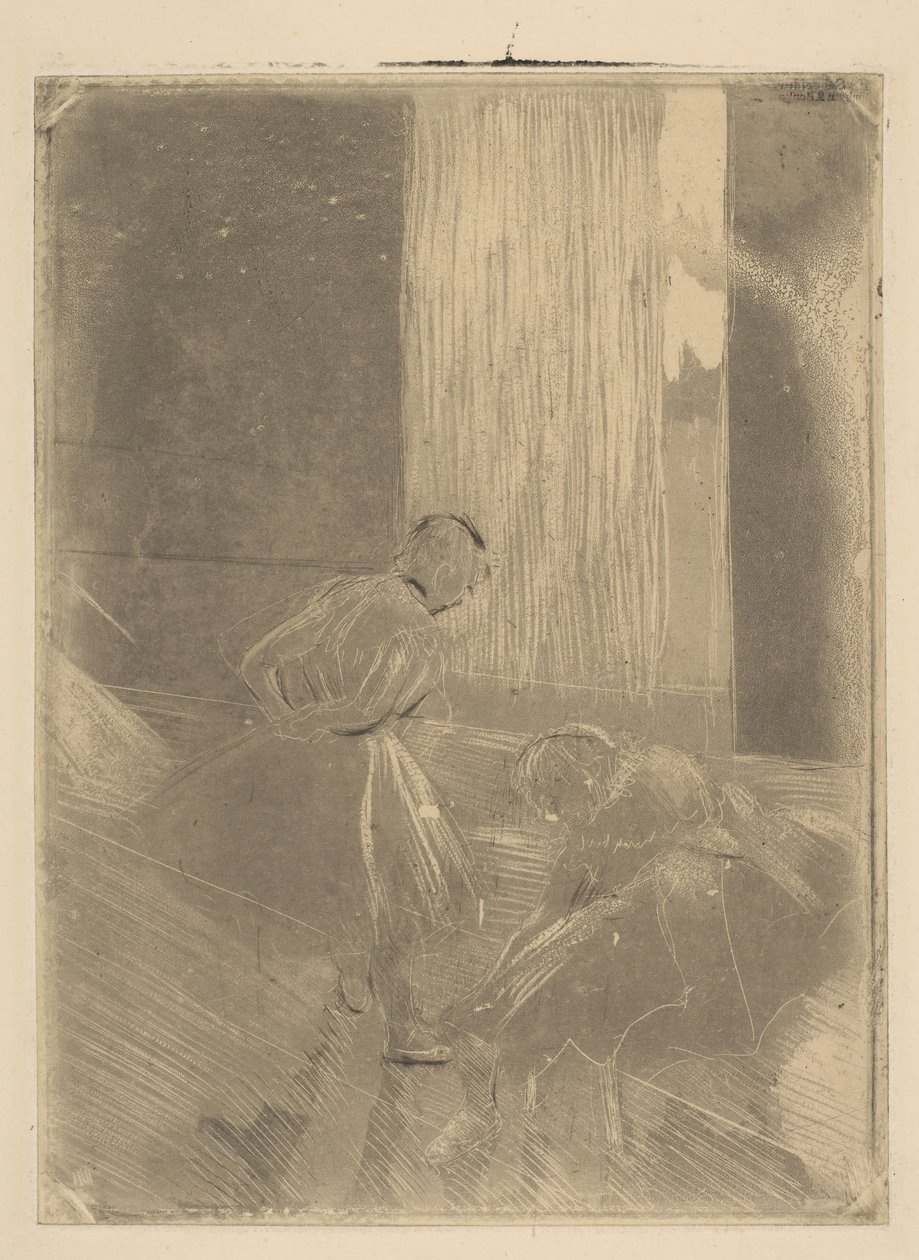 Twee dansers in een repetitieruimte door Edgar Degas