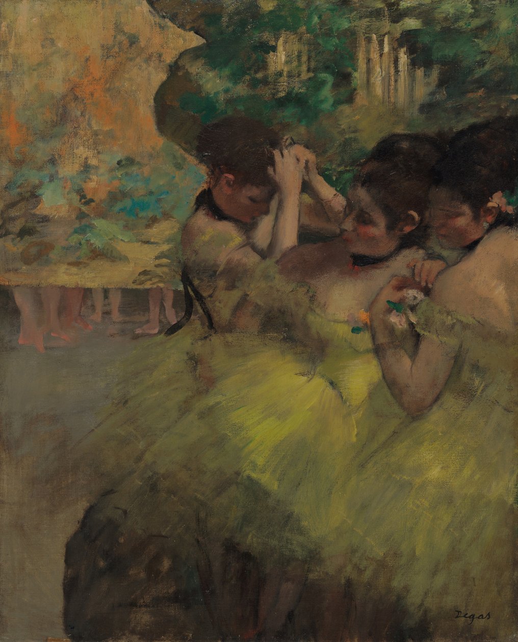 Gele dansers in de coulissen, 1874-1876 door Edgar Degas