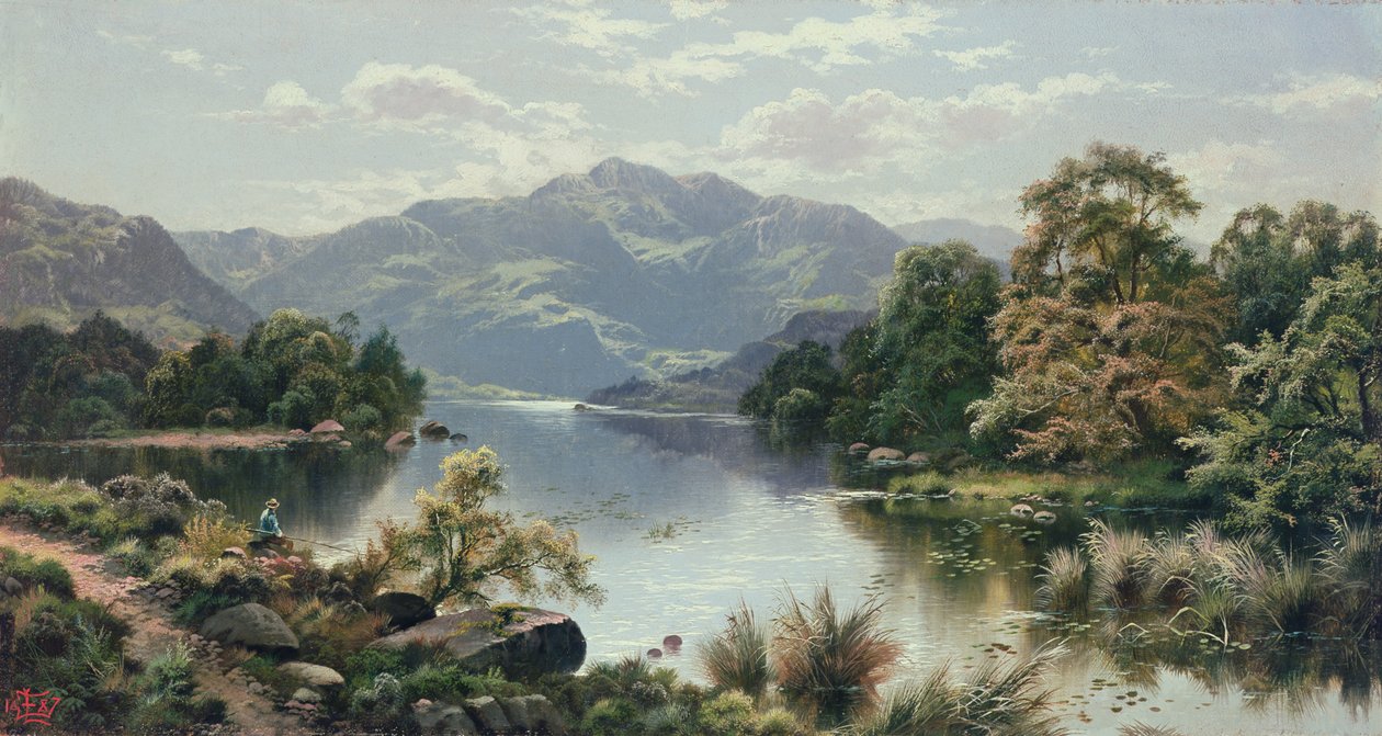 Een meerlandschap in Noord-Wales door Edgar Longstaffe