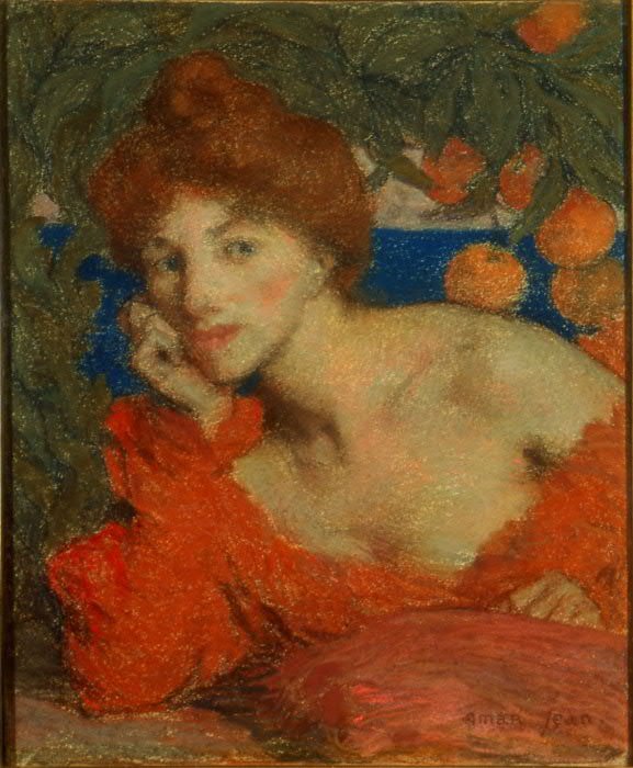 Onder de sinaasappelbomen, vrouw in Amalfi door Edmond Aman Jean