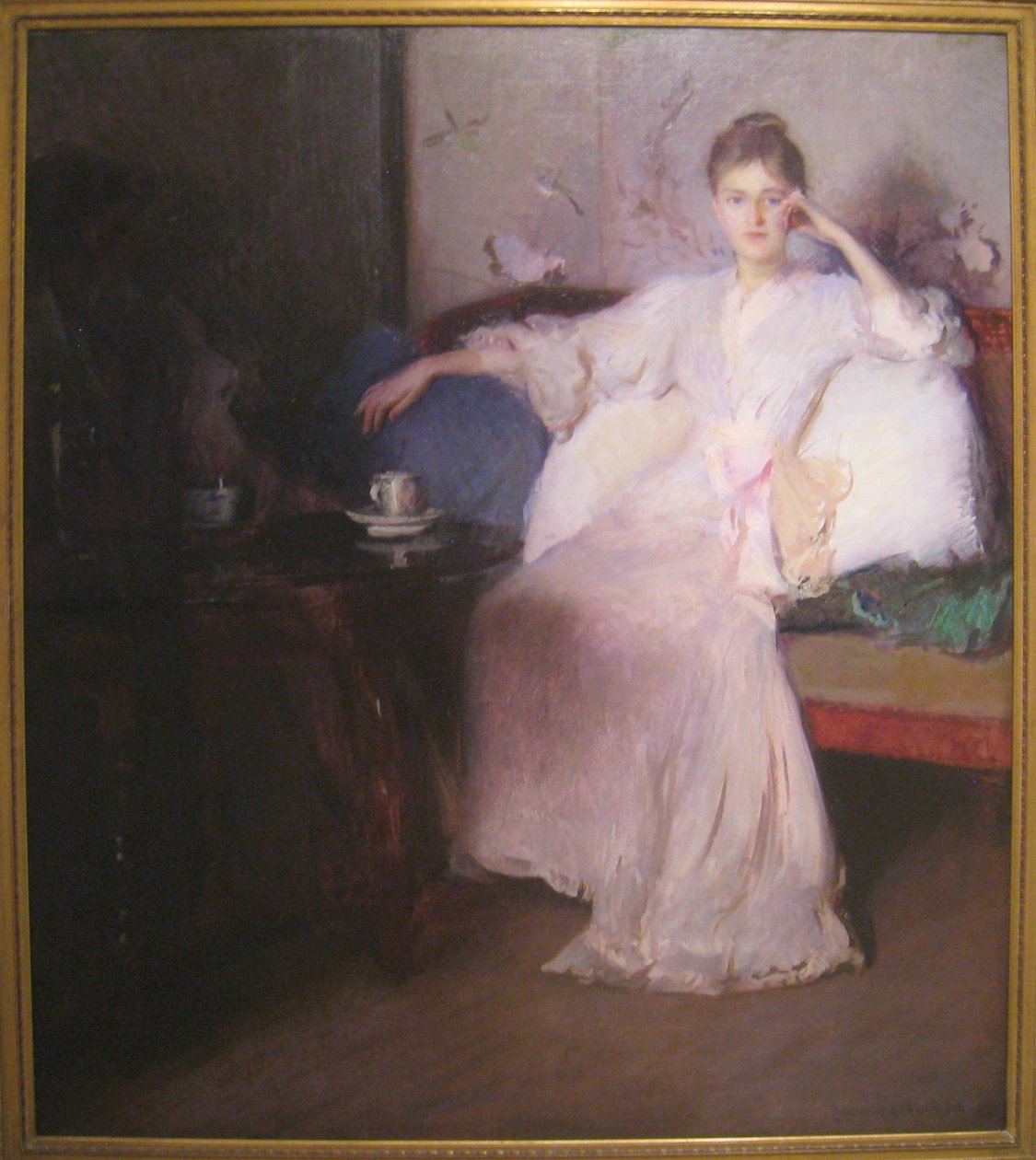 Arrangement in roze en grijs middagthee door Edmund Charles Tarbell