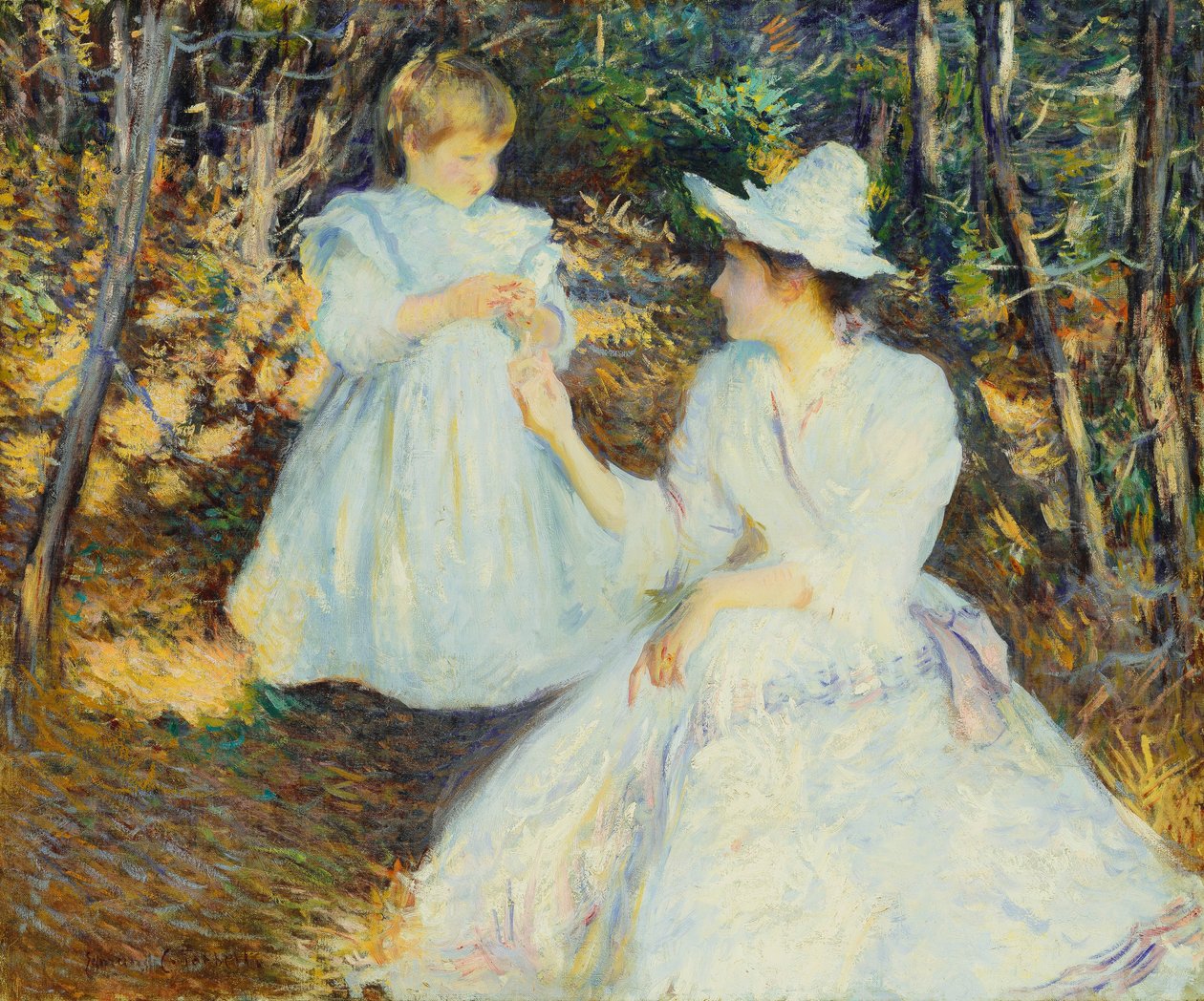 Moeder en Kind in dennenbos door Edmund Charles Tarbell