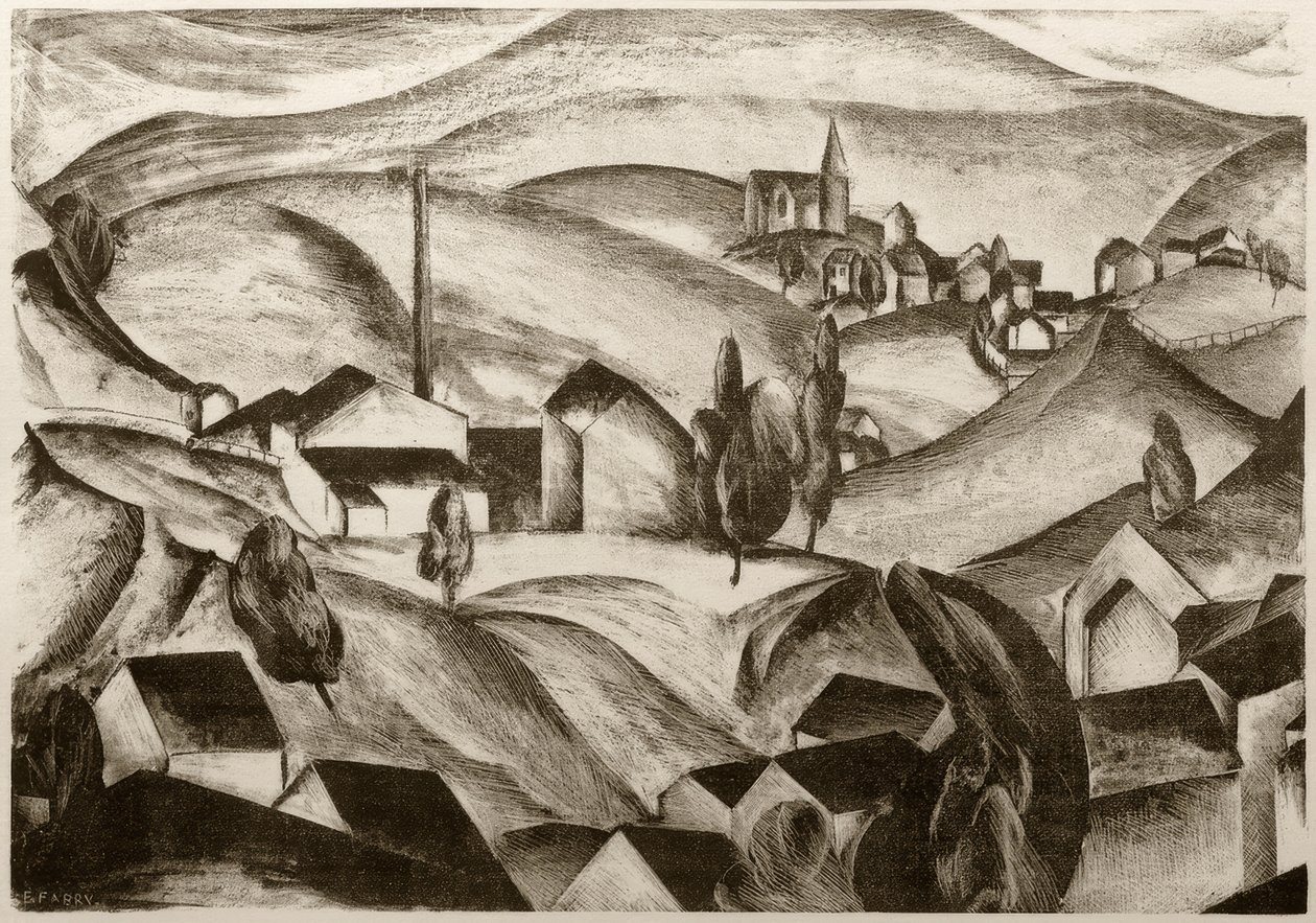 Landschap met Huizen door Edmund Fabry