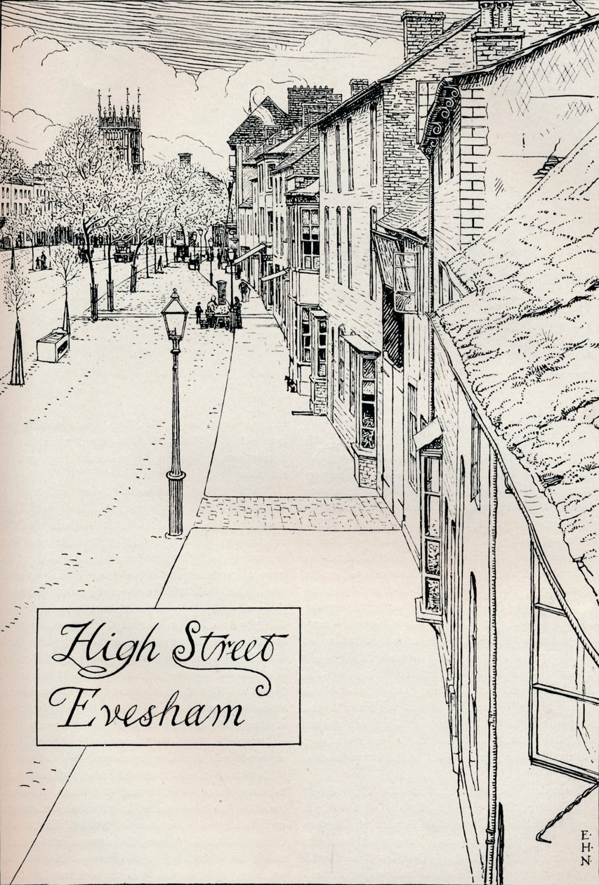 High Street Evesham, 19e eeuw door Edmund Hort New