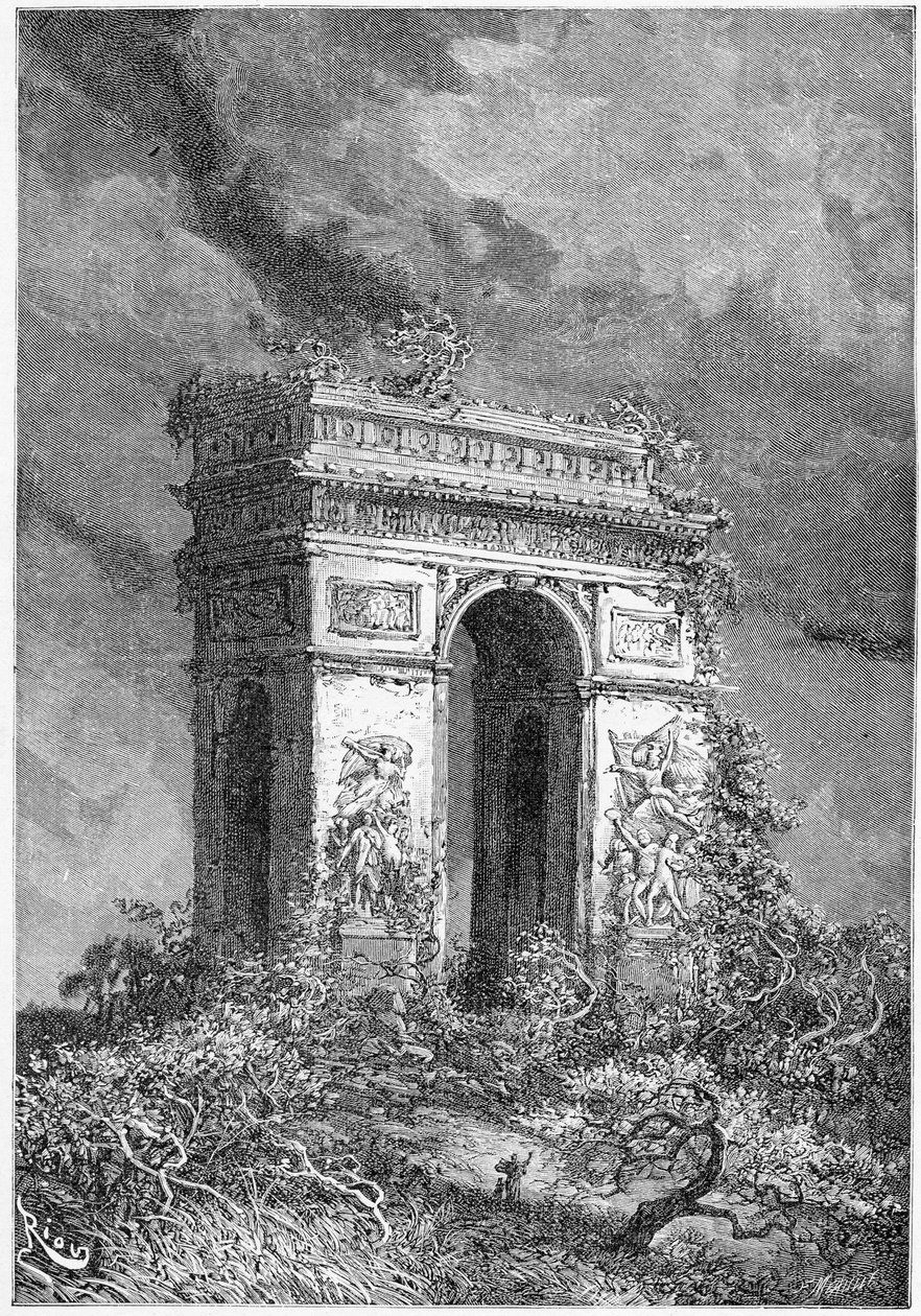 De Arc de Triomphe als een ruïne, 19e eeuw door Edouard Riou