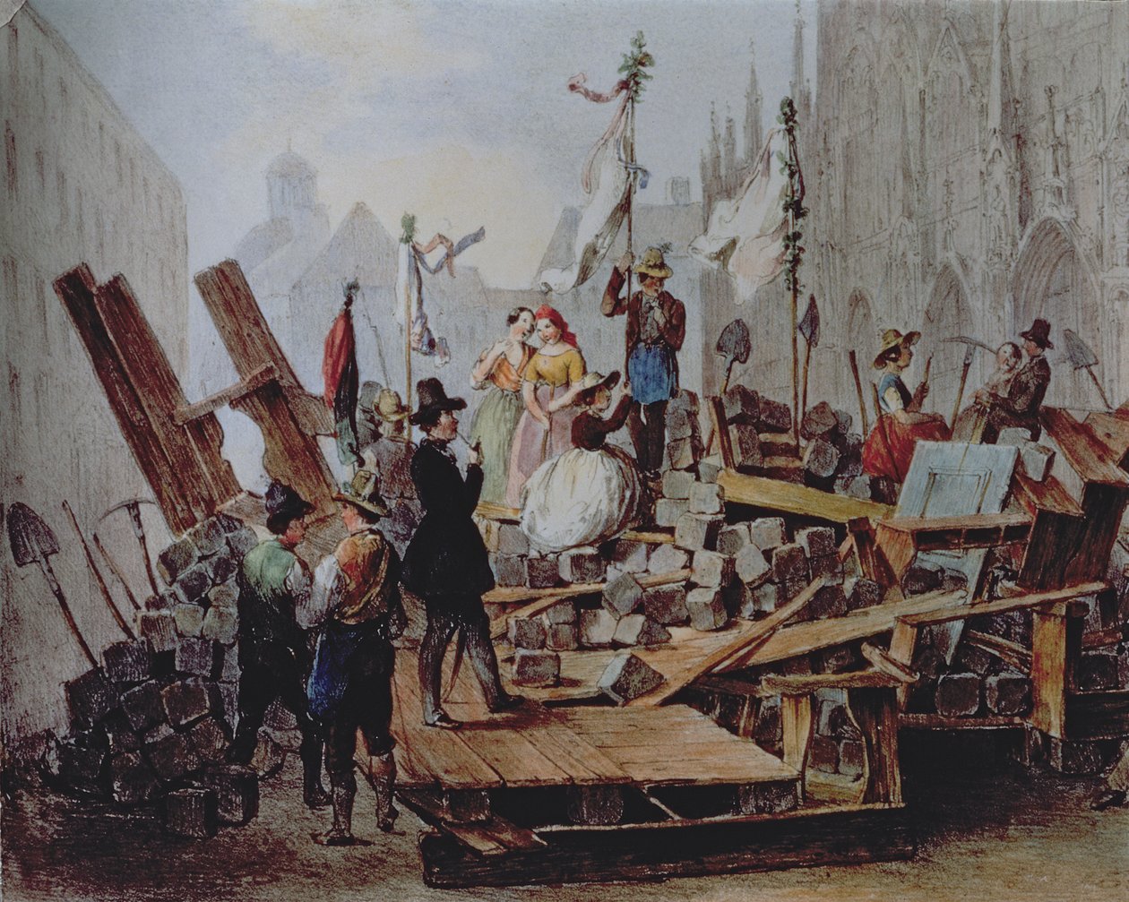 Barricades op de Stephansplatz, Wenen, 1848 door Edouard Ritter