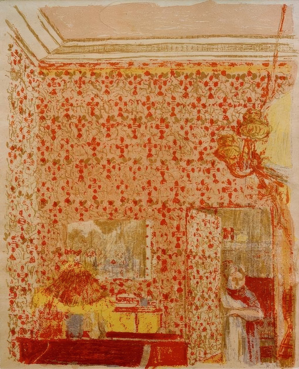 Interieur met roze gordijnen I door Edouard Vuillard