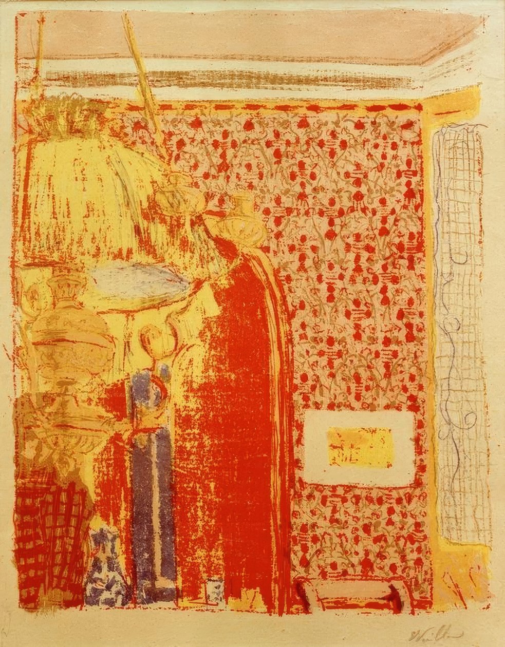 Interieur met roze gordijnen II door Edouard Vuillard
