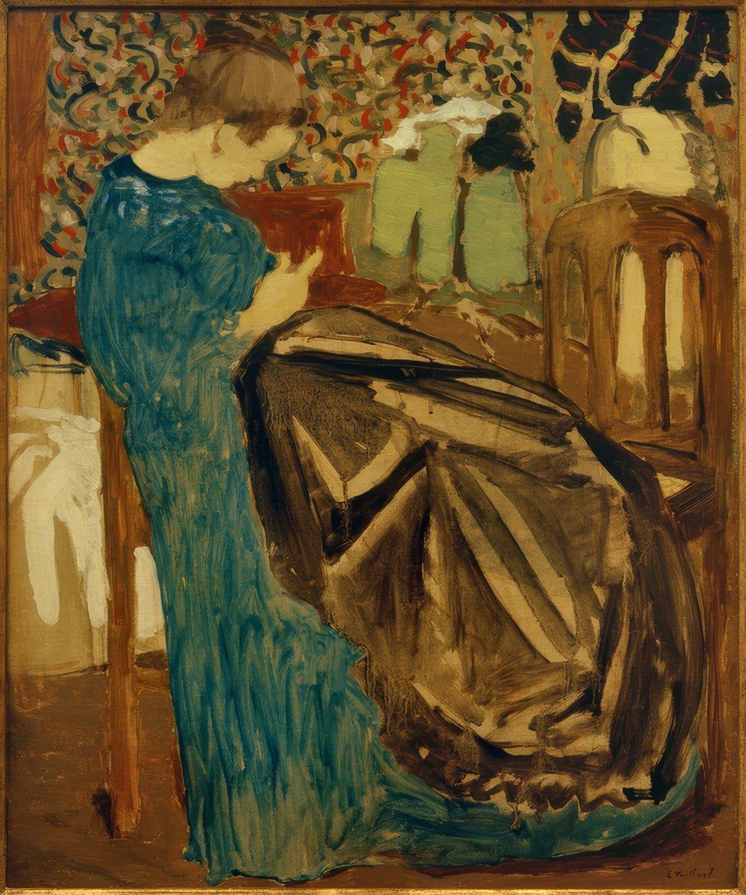 Naaister met grote stof door Edouard Vuillard