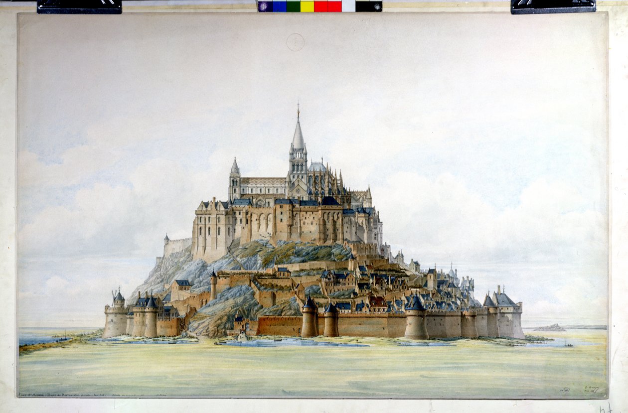 Project voor restauratie van Mont Saint-Michel (zuidzijde), maart 1875 door Edouard Jules Corroyer