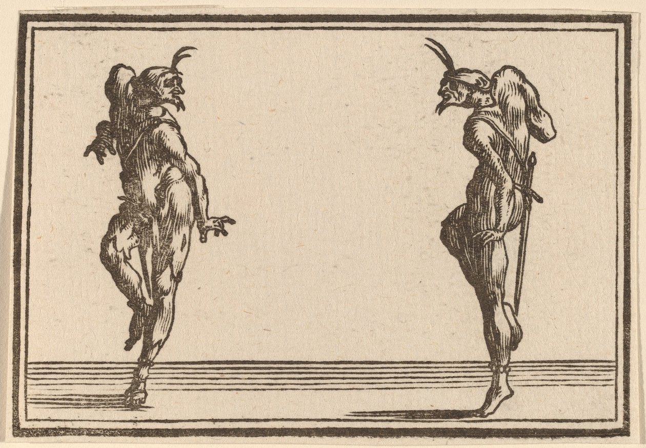 Twee Pantalons die Dansen door Edouard Eckman after Jacques Callot