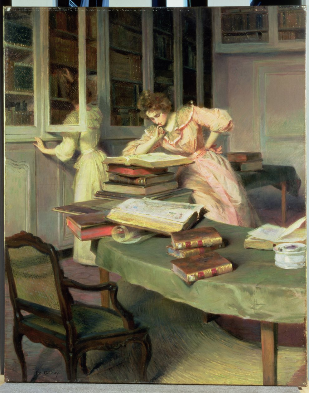 Elegante Vrouwen in een Bibliotheek door Edouard Gelhay