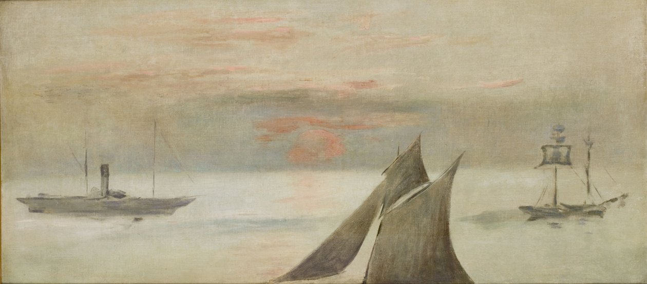 Boten op Zee, Zonsondergang door Édouard Manet