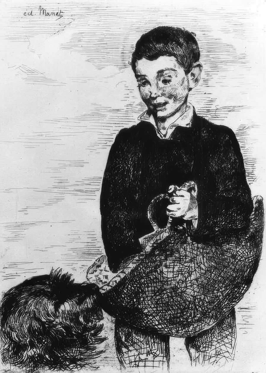 Jongen met hond door Édouard Manet