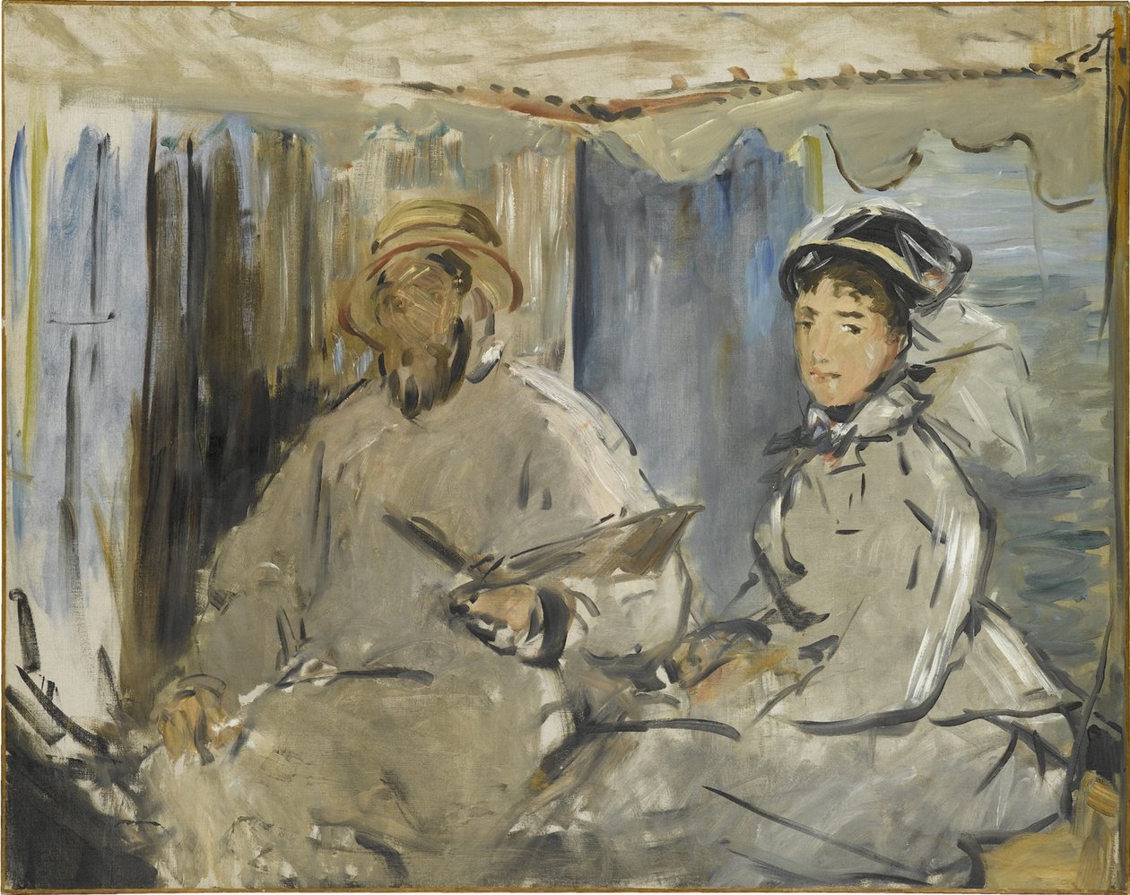 De schilder Monet in zijn atelier, 1874 door Édouard Manet