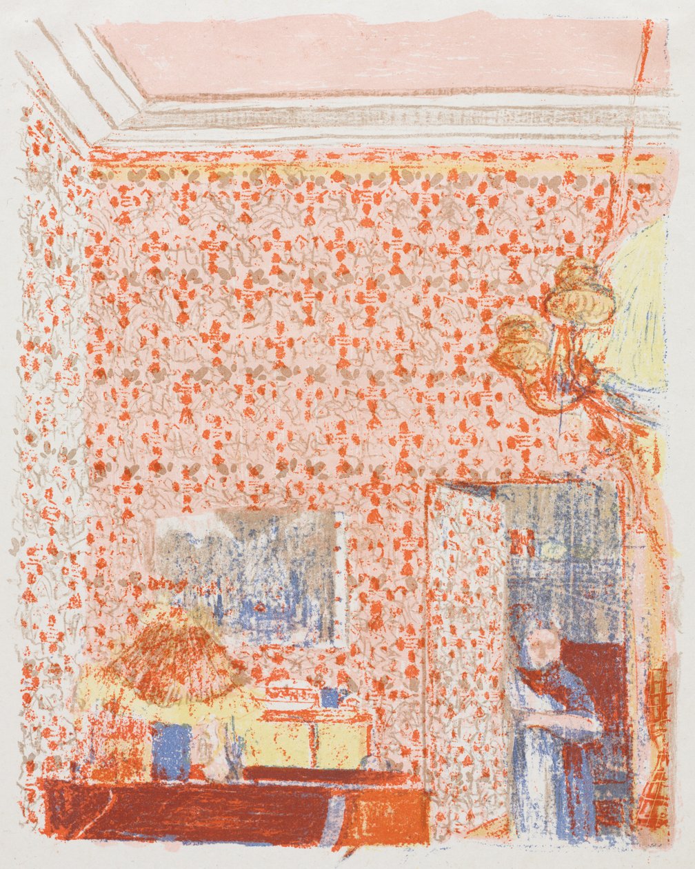 Interieur met Roze Behang I door Edouard Vuillard