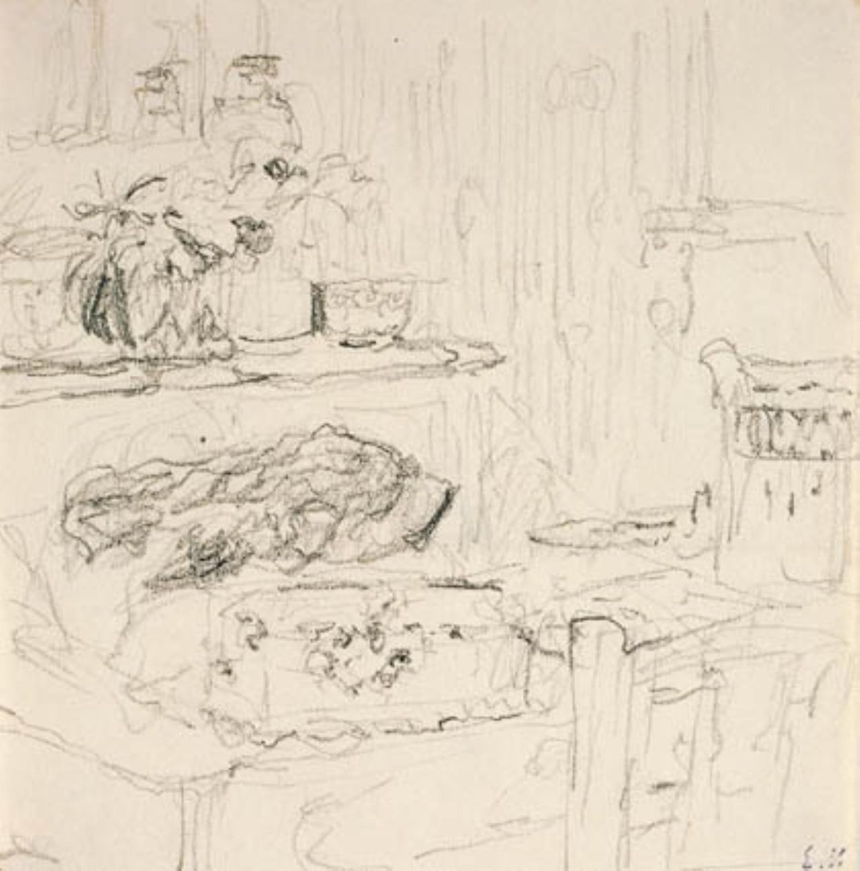 Interieur met vierkante tafel door Edouard Vuillard