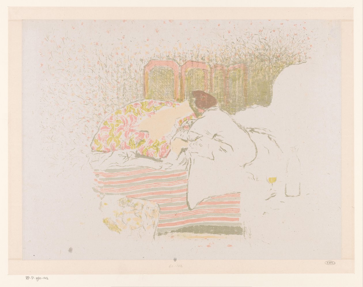 Vrouw met kind op bed door Edouard Vuillard