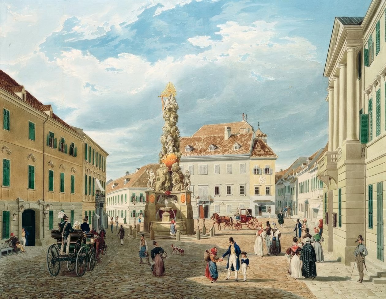 Het keizerhuis met de Ferdinandfontein in Baden bij Wenen door Eduard Gurk