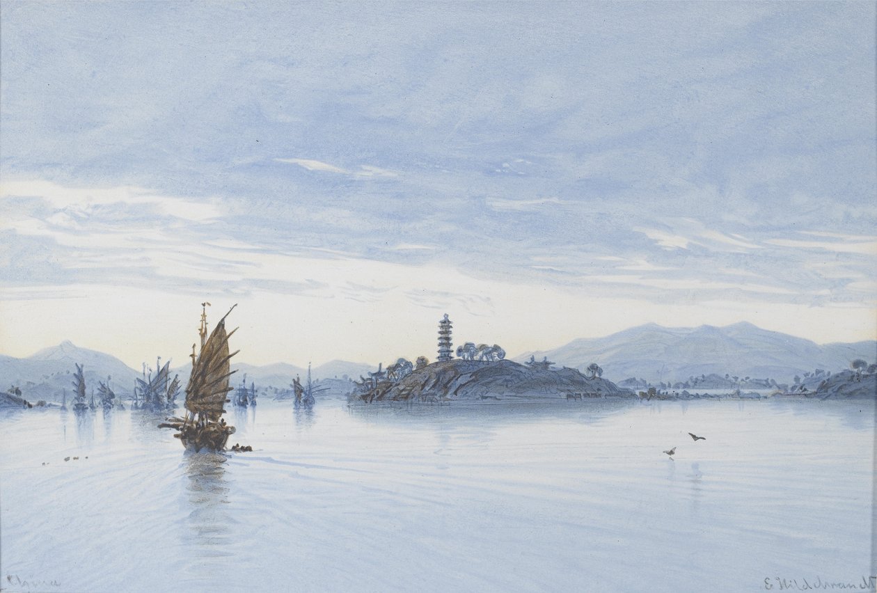 Uitzicht op de Parelrivier, Macao door Eduard Hildebrandt